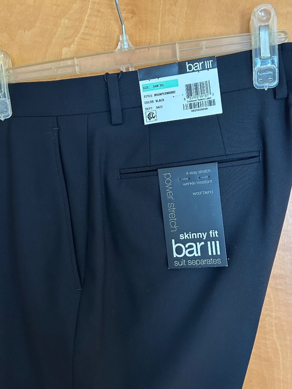 Mens' bar III black slacks - NWT